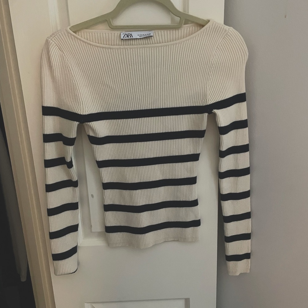 White and black striped Zara sweater